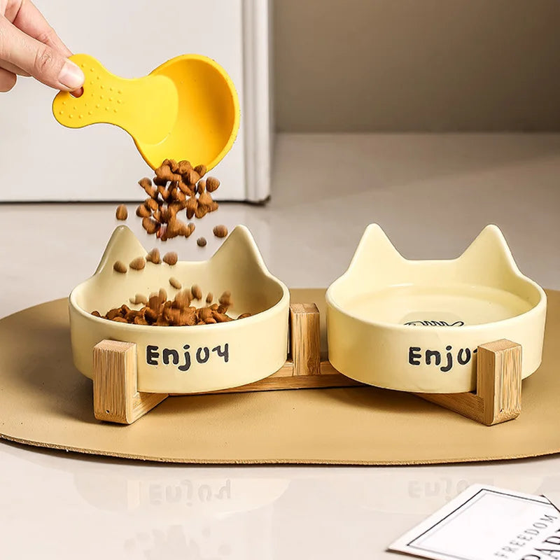 Ceramic Raised cat bowl Anti Rollover Cat Feeder for Small Dogs cats Round Pet Water Bowl Pet Supplies