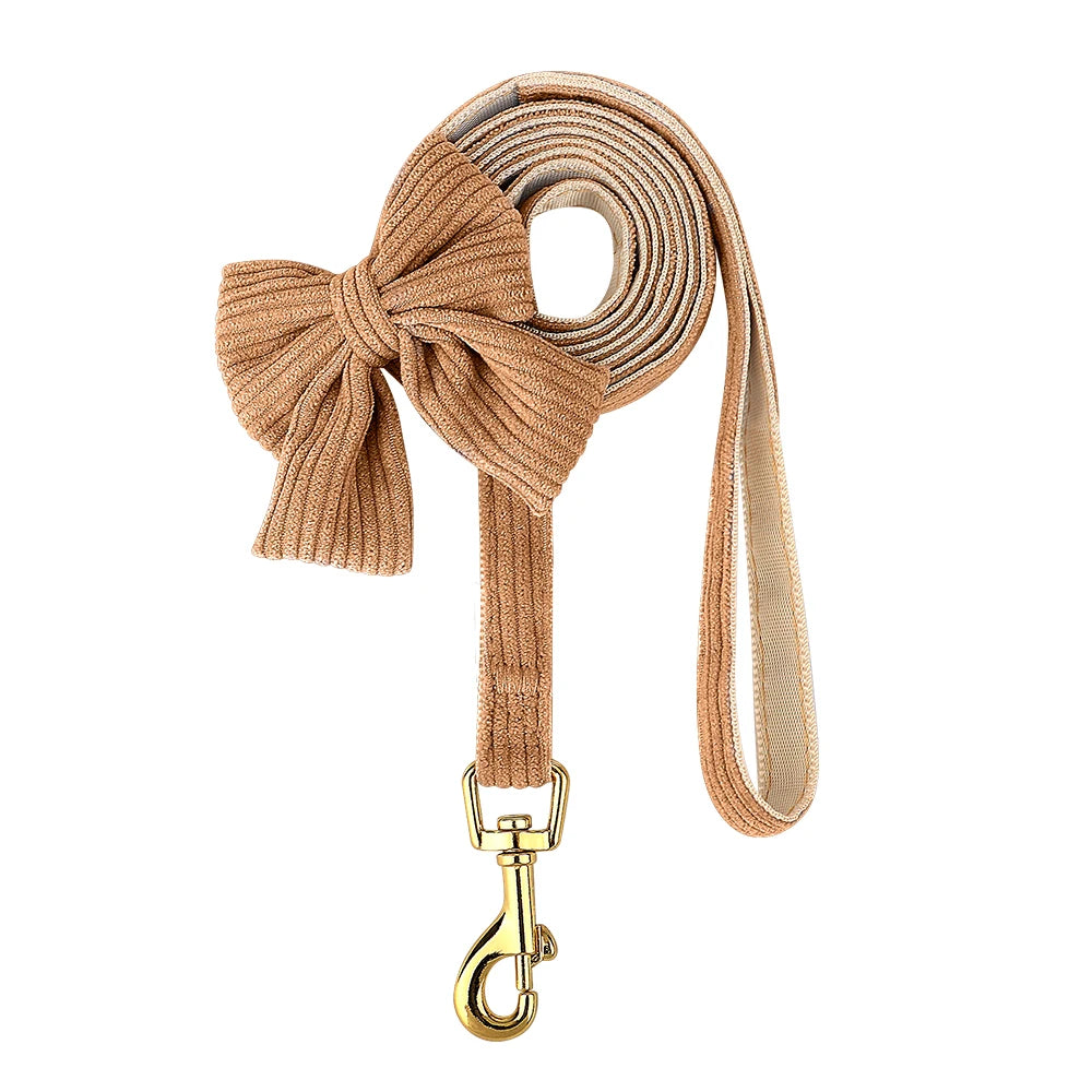 3PCS Dog Collar Harness Leash Set Breathable Dog Harnesses Soft Velvet Puppy Necklace With Bowknot Pet Walking Rope For Dogs Pug