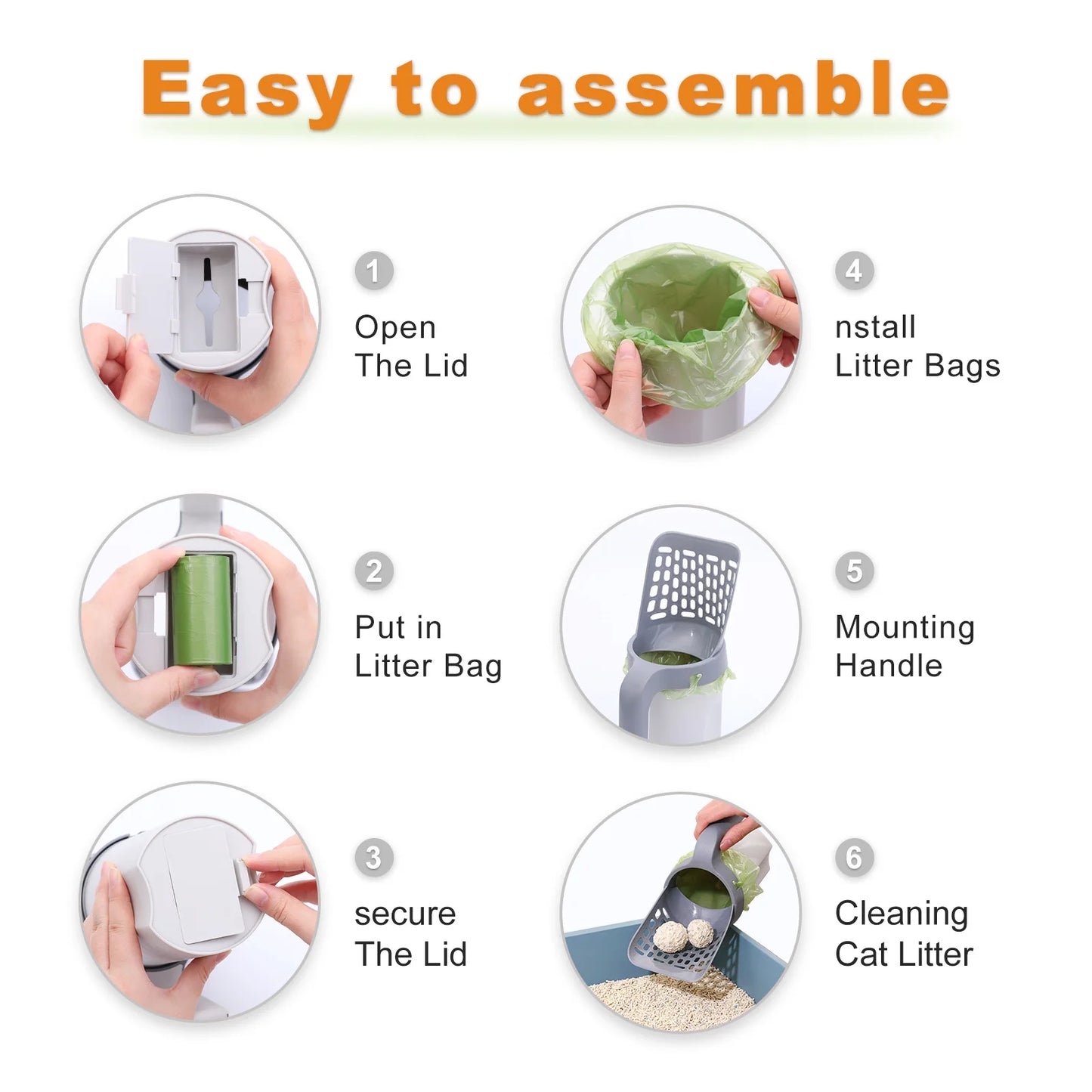 One piece cat litter scoop set, cat poop scoop set, pet toilet pick up, detachable and portable installation