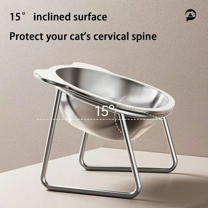Raised Cat Bowls Tilted Neck Guard Cat Food Bowl 304 Stainless Steel Shatter-resistant Elevated 15° Pet Supplies for Puppy Cat
