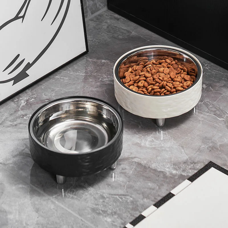 A water ripple high-foot pet bowl, stainless steel dog bowl, stylish and simple feeding and water feeding neck cat bowl, indoor