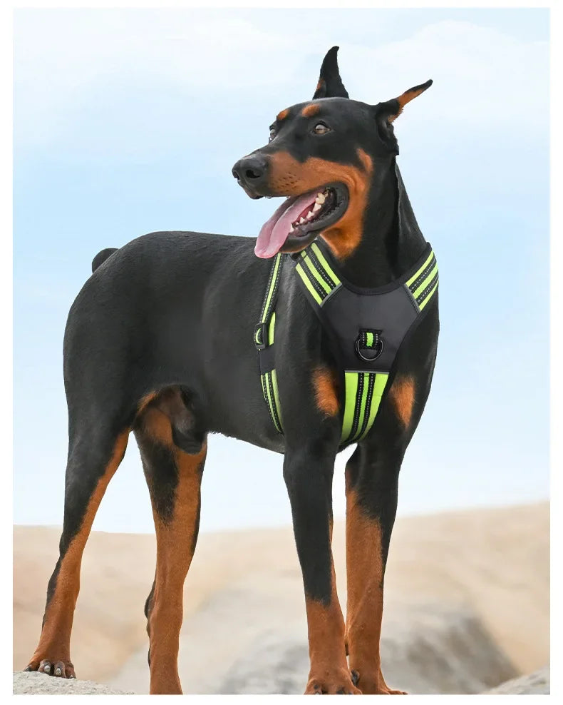 Dog Harness,No Pull Harness,Reflective No-Choke Pet PU Vest,Adjustable Soft Padded Pet Vest with Handle for Small To Large Dogs