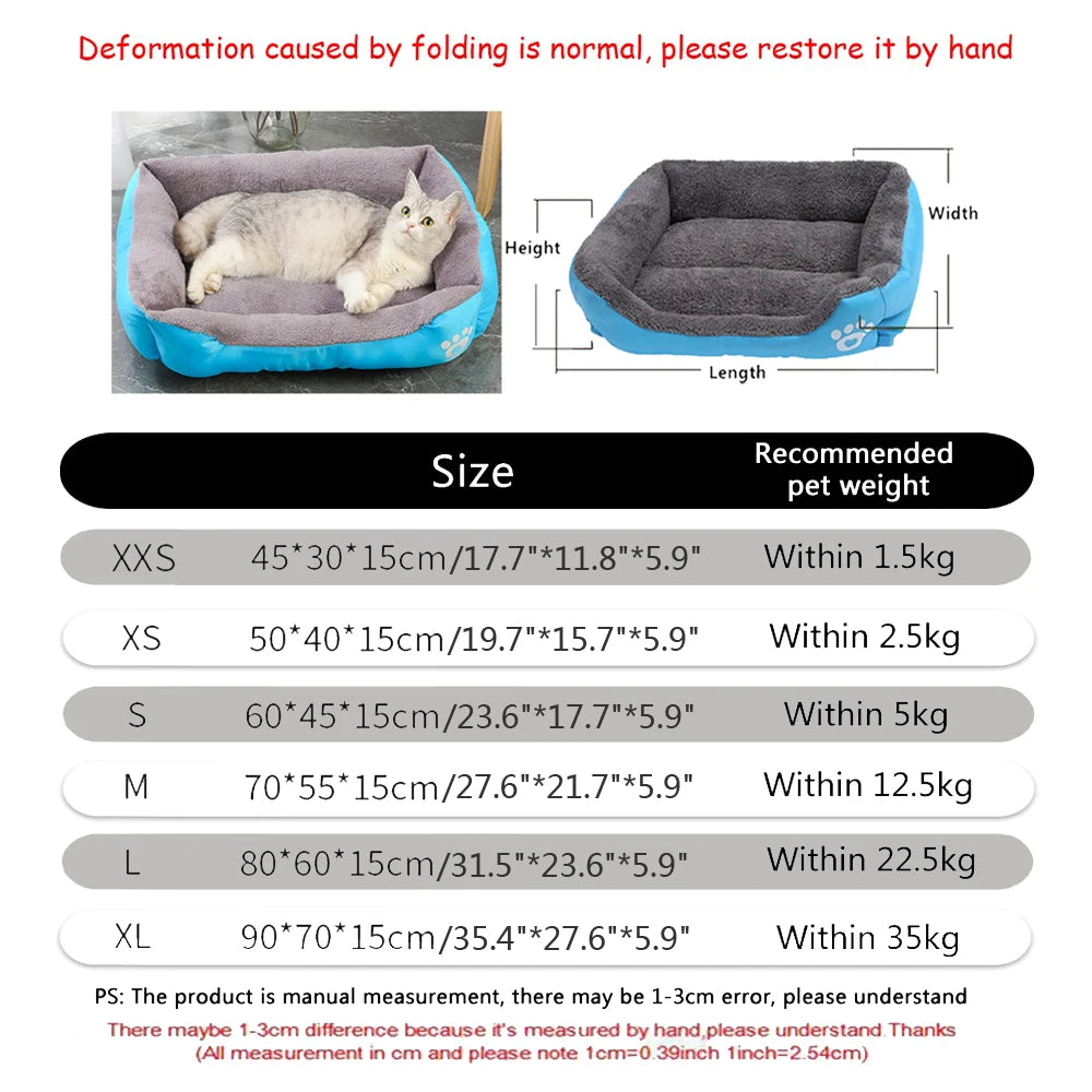 Color Square Winter Soft Warm House for Dog Bed for Dog Mat Waterproof Cat Bed Pet Bed for Large Medium Small Dog House