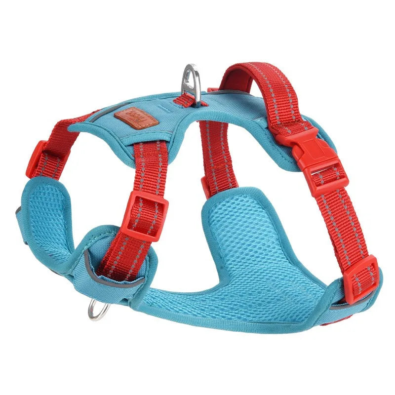 Pet Adjustable Vest Harnesses Soft Mesh Fabric Pete PU Leather Strap Explosion-proof Punch Reflective Strip Type Dog Chest Strap