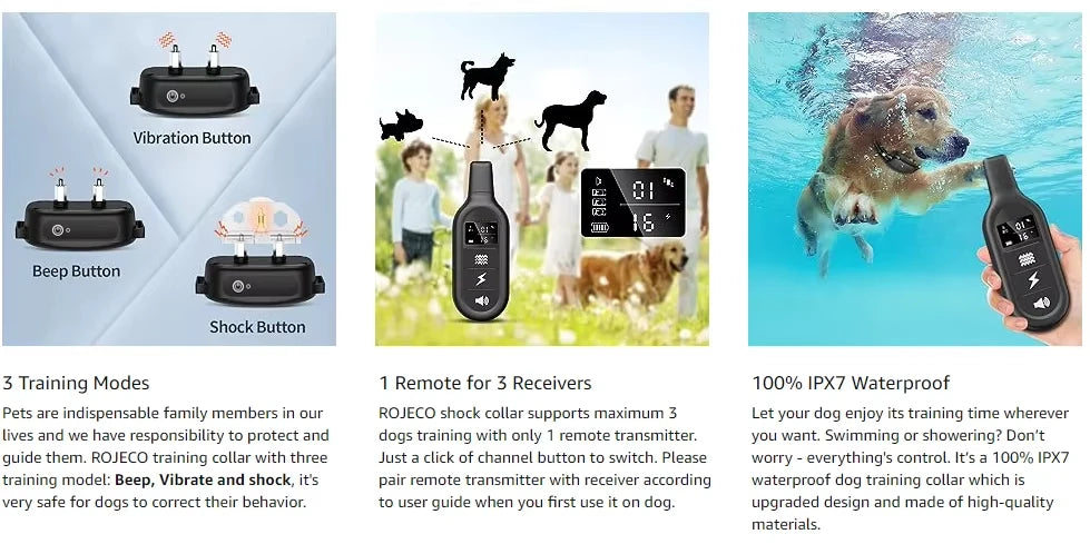 Electric Dog Training Collar Digital Rechargeable Remote Control Waterproof Vibrator Pet Dog Bark Stop Shock Collar for Dogs