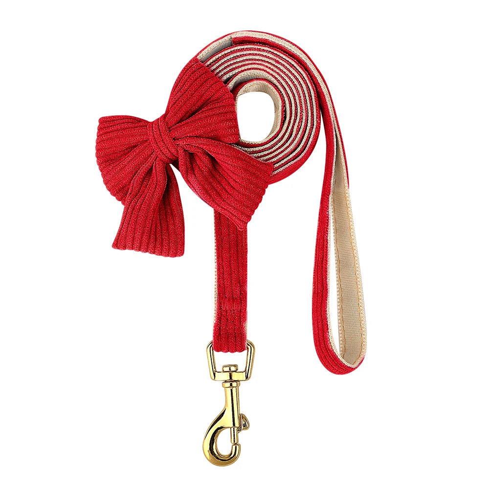 3PCS Dog Collar Harness Leash Set Breathable Dog Harnesses Soft Velvet Puppy Necklace With Bowknot Pet Walking Rope For Dogs Pug