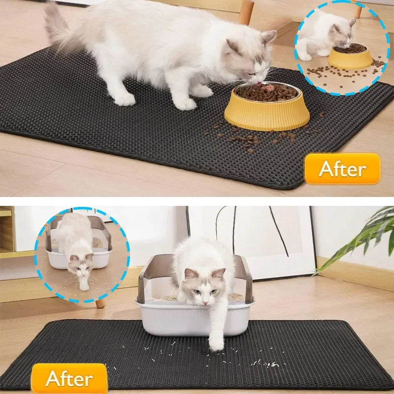 Alfombrilla para arena de gatos antideslizante, grande, con filtro, de doble capa, resistente al desgaste, impermeable, suministros de limpieza para mascotas