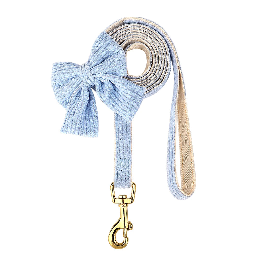 3PCS Dog Collar Harness Leash Set Breathable Dog Harnesses Soft Velvet Puppy Necklace With Bowknot Pet Walking Rope For Dogs Pug