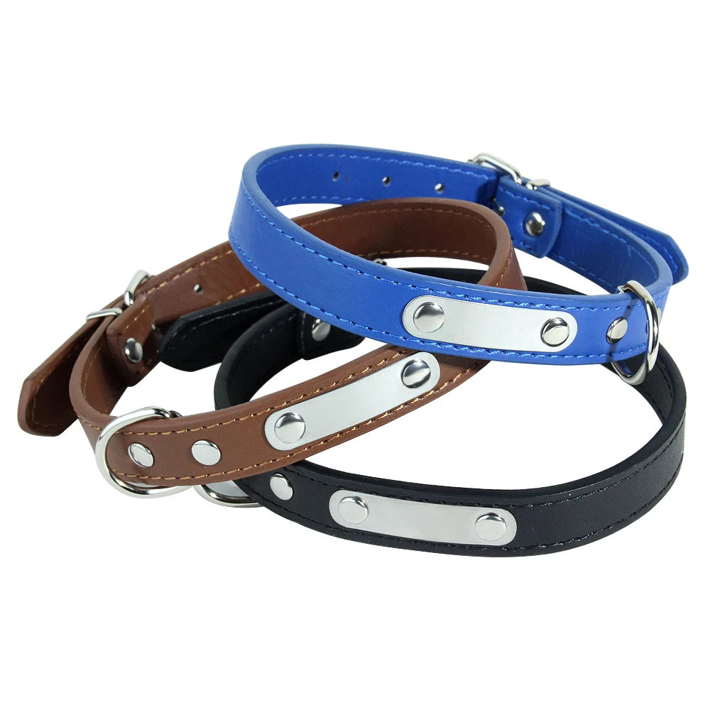 Customized PU Leather Dog Collar Soft Padded Dogs Collars Free Engraving Name for Small Medium Large Dogs Cat Adjustable XS-XL
