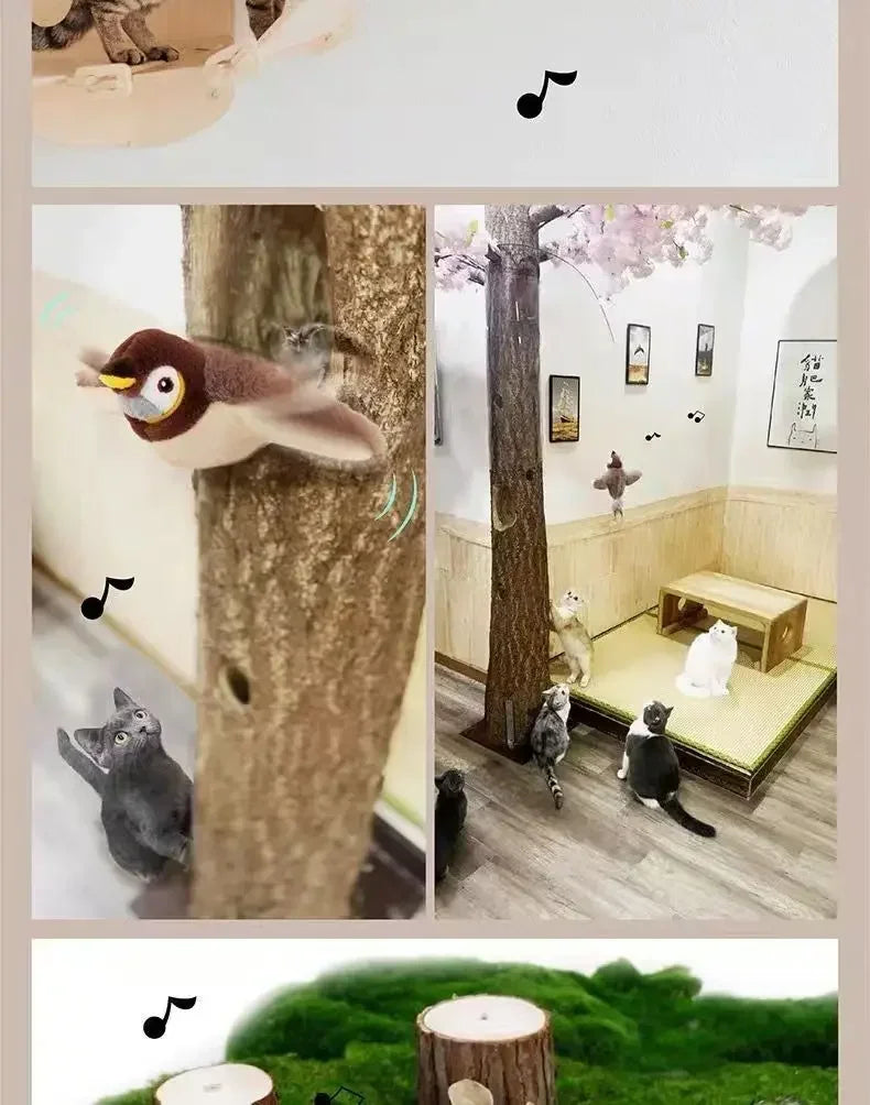 Juguetes interactivos para gatos, pájaro volador recargable, juguete para gatos que canta y aletea (sin volar), se puede agregar hierba gatera, juguete de peluche activado al tacto.