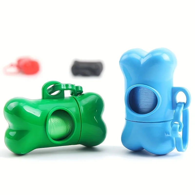 Portable Bone Shaped Dog Waste Bag Holder With Disposable Pet Garbage Bags For Outdoor Walking Supply
