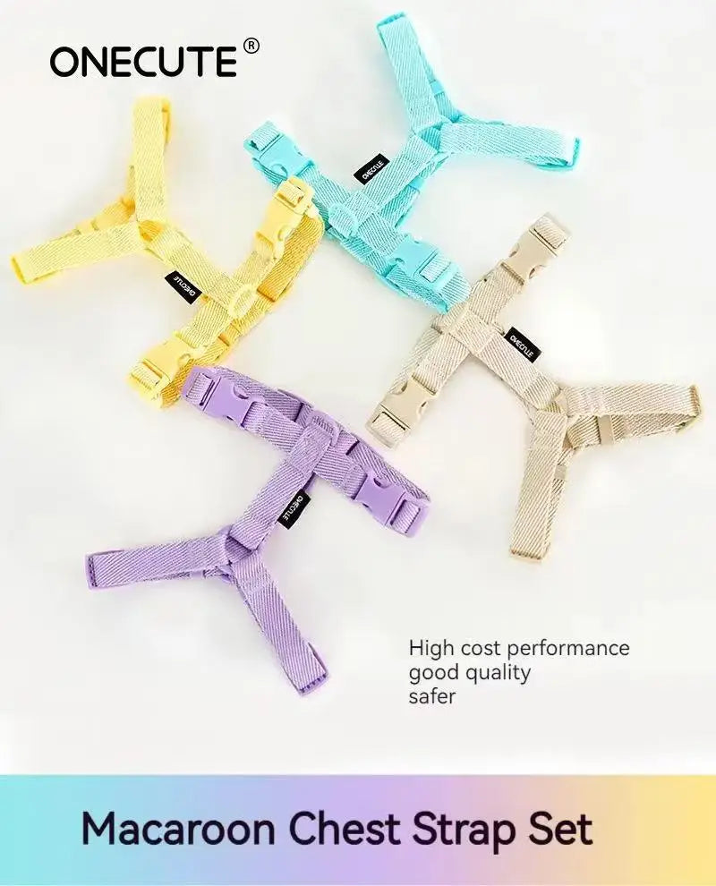 Adjustable Puppy Harness Set, Reflective Dog Collar & Leash for Small Dogs 2-6kg, Macaron Color Cat Safe Walking Gear