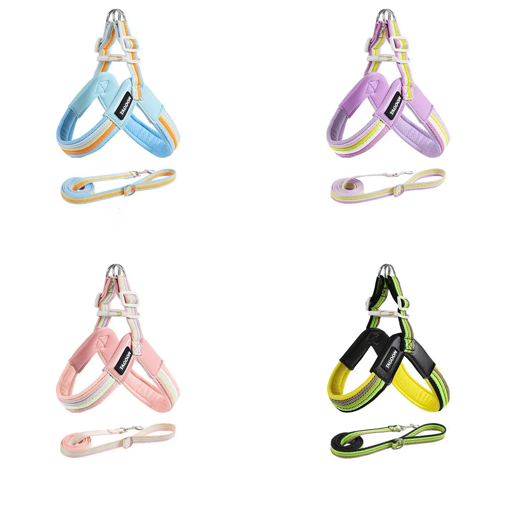 3PCs Pet Dog Harness Leash Set with Bags Adjustable V-shaped Puppy Harness Striped Breathable Dog Chest Strap Dog Accessories