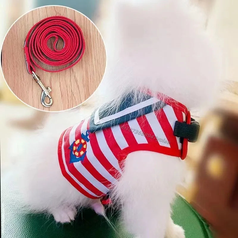 Pet Dog Harness Soft Breathable Navy Style Leash Set For Small Medium Dogs Chihuahua Puppy Collar Cat Pet Dog Chest Strap Leash