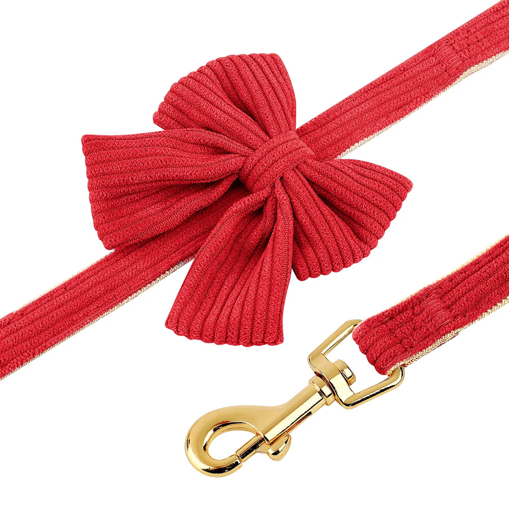 3PCS Dog Collar Harness Leash Set Breathable Dog Harnesses Soft Velvet Puppy Necklace With Bowknot Pet Walking Rope For Dogs Pug