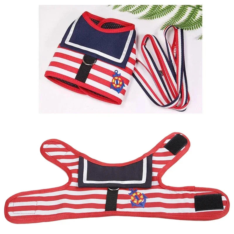 Pet Dog Harness Soft Breathable Navy Style Leash Set For Small Medium Dogs Chihuahua Puppy Collar Cat Pet Dog Chest Strap Leash