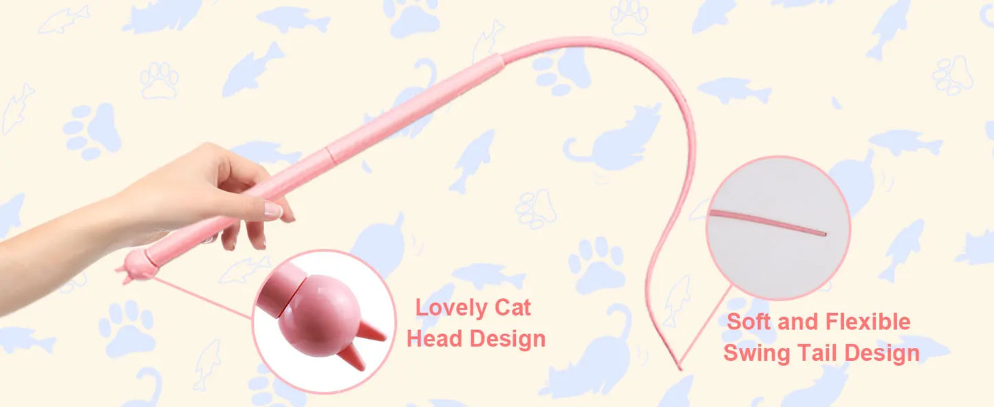 Silicone Cat Teaser Stick Simulation Mouse Tail Cat Interactive Bite Resistant Toy,Durable To Bite, Highly Entertaining
