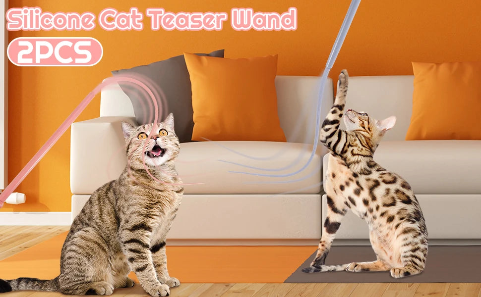 Silicone Cat Teaser Stick Simulation Mouse Tail Cat Interactive Bite Resistant Toy,Durable To Bite, Highly Entertaining