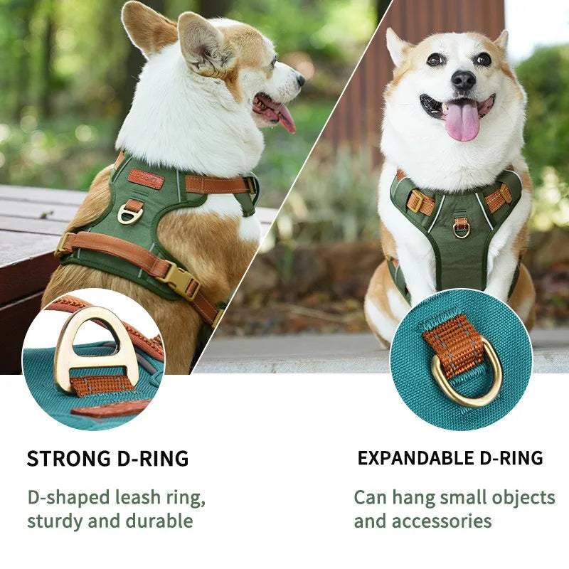 Pet Adjustable Vest Harnesses Soft Mesh Fabric Pete PU Leather Strap Explosion-proof Punch Reflective Strip Type Dog Chest Strap