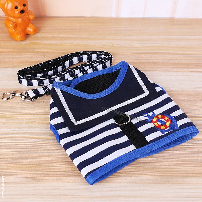 Pet Dog Harness Soft Breathable Navy Style Leash Set For Small Medium Dogs Chihuahua Puppy Collar Cat Pet Dog Chest Strap Leash