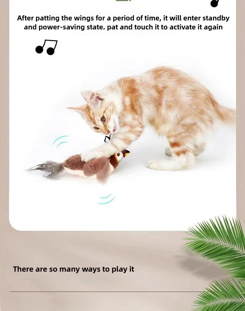Juguetes interactivos para gatos, pájaro volador recargable, juguete para gatos que canta y aletea (sin volar), se puede agregar hierba gatera, juguete de peluche activado al tacto.