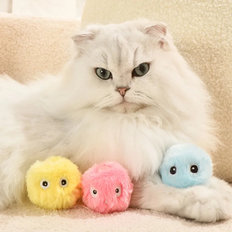 Pelota interactiva inteligente para gatos, juguete de peluche eléctrico con hierba gatera para entrenamiento, juguete con sonido táctil para mascotas, pelota de juguete con chirrido.