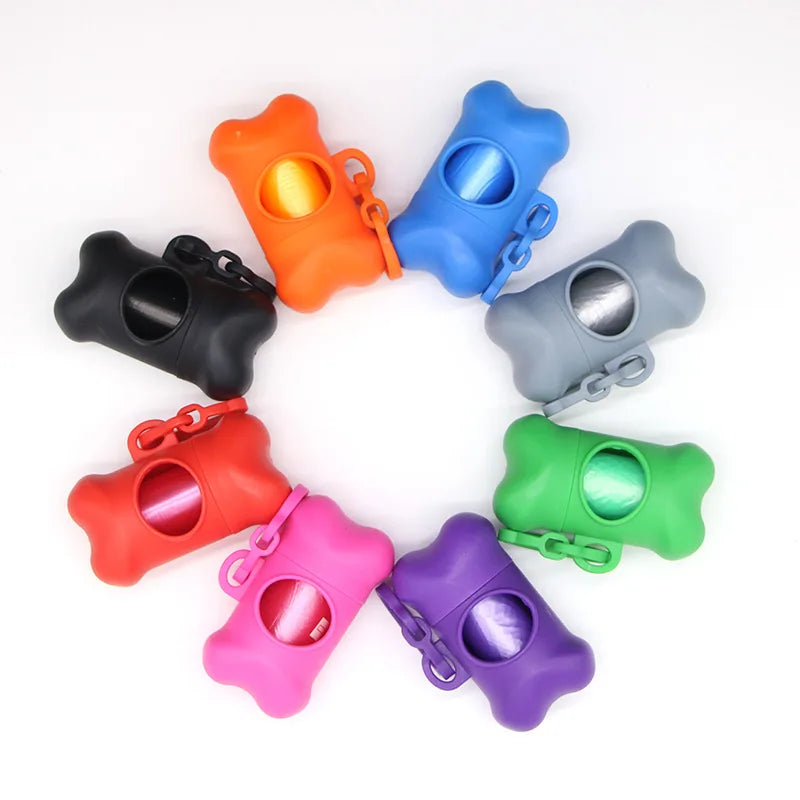 Portable Bone Shaped Dog Waste Bag Holder With Disposable Pet Garbage Bags For Outdoor Walking Supply