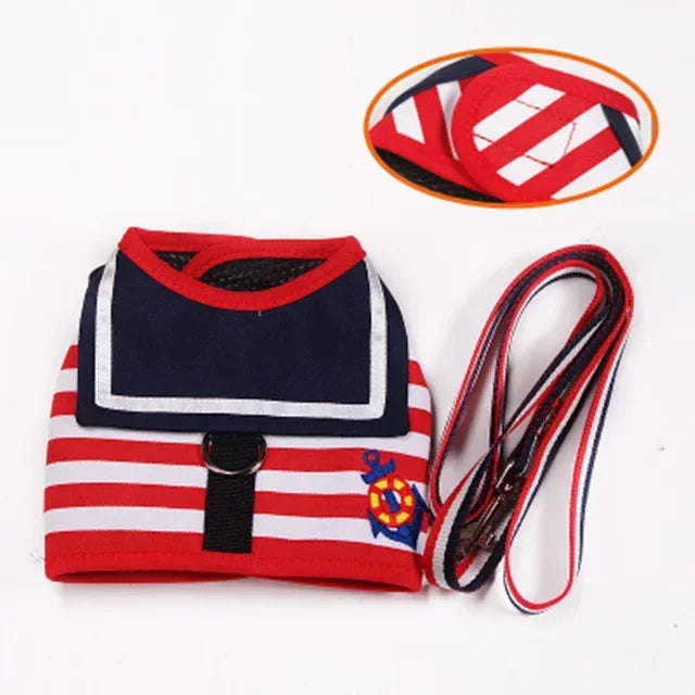 Pet Dog Harness Soft Breathable Navy Style Leash Set For Small Medium Dogs Chihuahua Puppy Collar Cat Pet Dog Chest Strap Leash