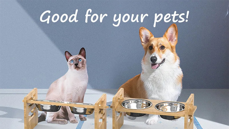 Pet supplies Stainless steel double bowl folding bowl stand Cat food bowl Dog food bowl