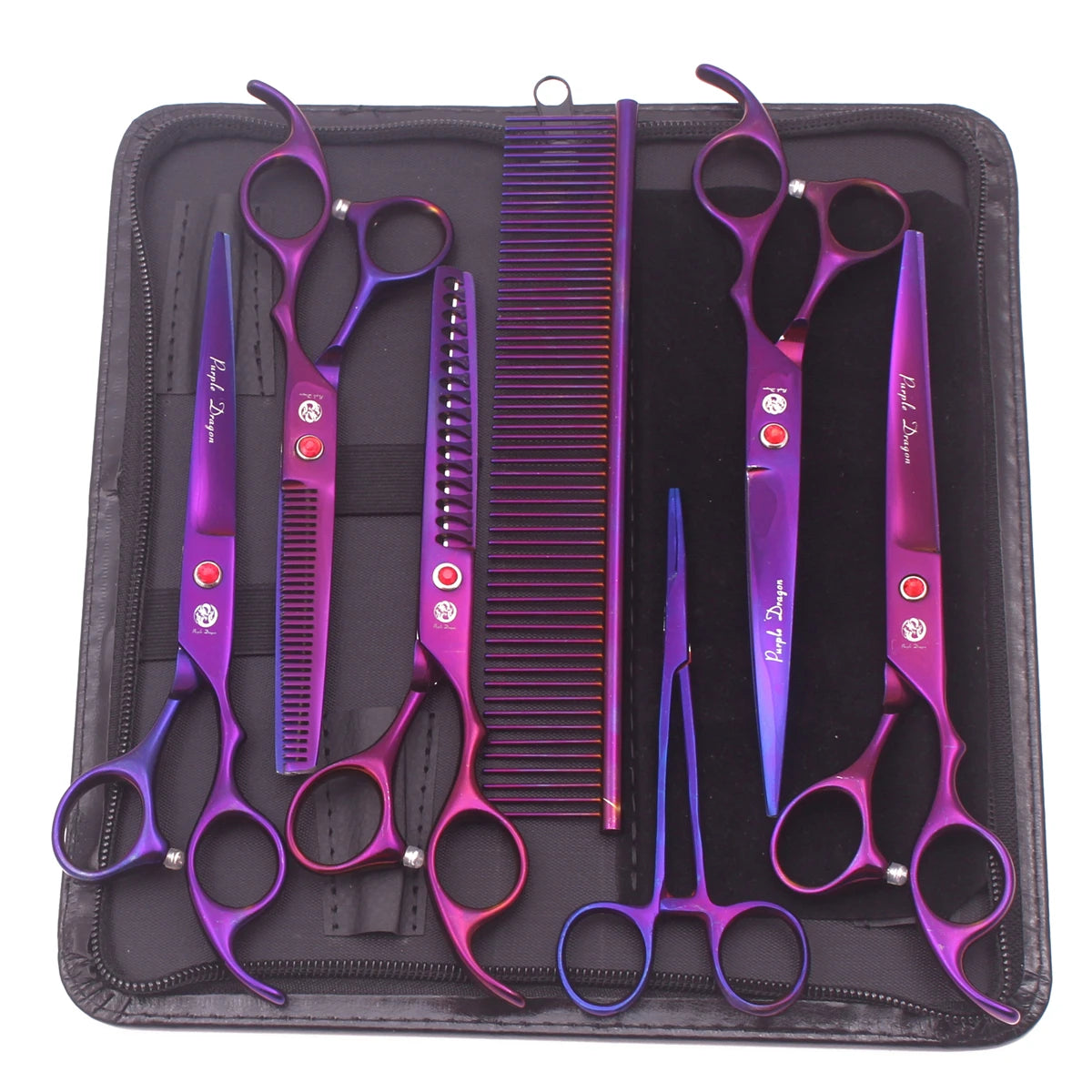 Purple Dragon Dog Grooming Scissors 7" Japan Stainless Straight Shears Pet Thinning Scissors Dog Curved Shears Chunker Z3003