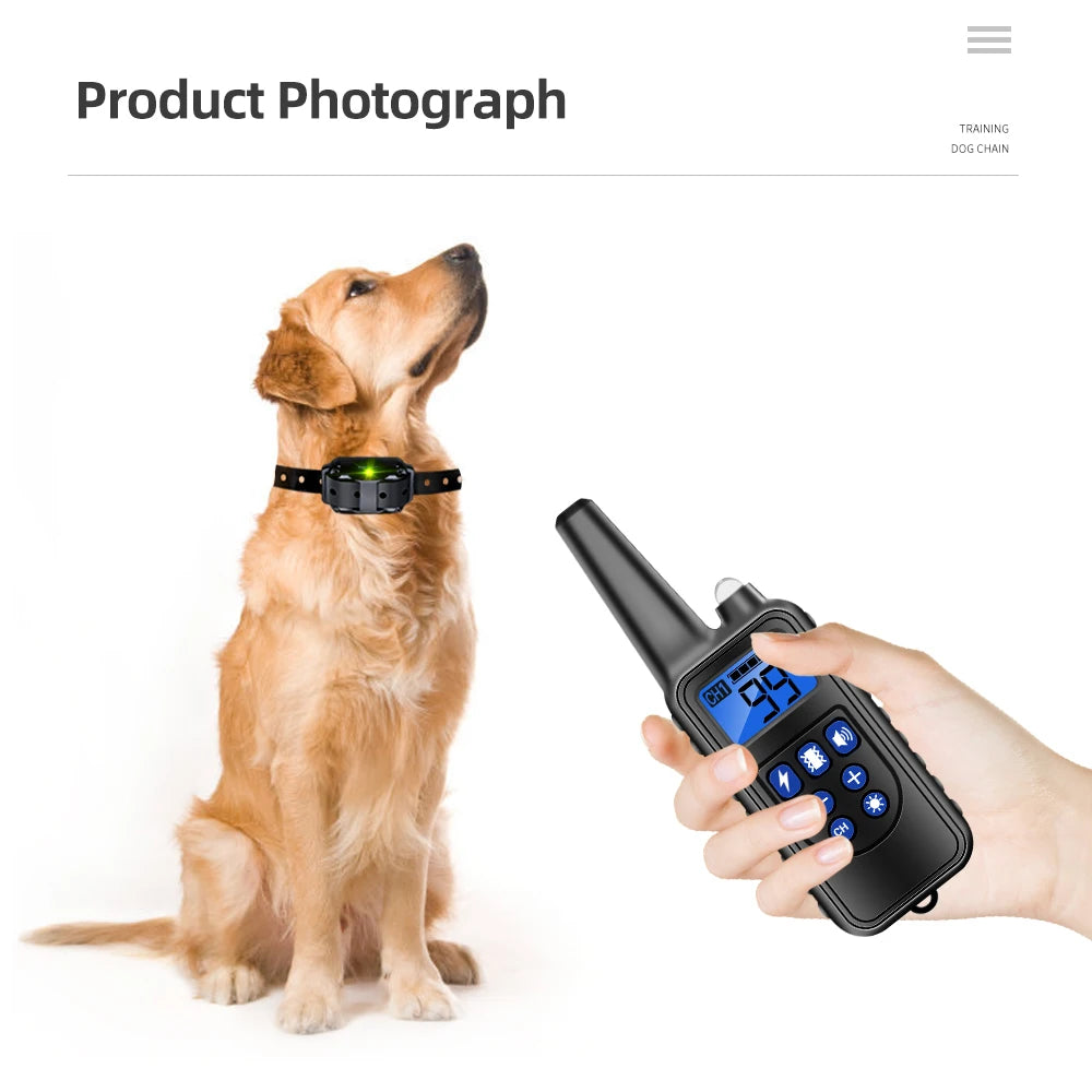Electric Dog Training Collar Rechargeable Anti Barking Shock Vibration Collar Waterproof Trainer for All Dogs Pet with Clicker
