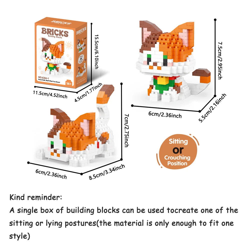 Dual Form Cat Shape Pet Series Model Micro Mini Building Blocks Toys Pocket-Sized Cuteness Pet Cat Display Decor Good For Girls