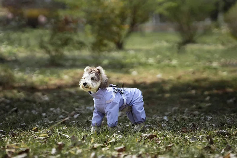 Dog Raincoat with Harness Waterproof Pet Rain Jacket for Small Dogs Adjustable Reflective Dog Rain Overalls with 4 Legs