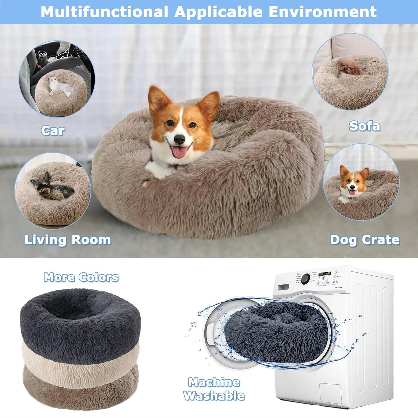 Cama redonda para perros, cálida y de invierno, para gatos, cesta de felpa, lavable, para perros pequeños, medianos y grandes, sofá para gatos.