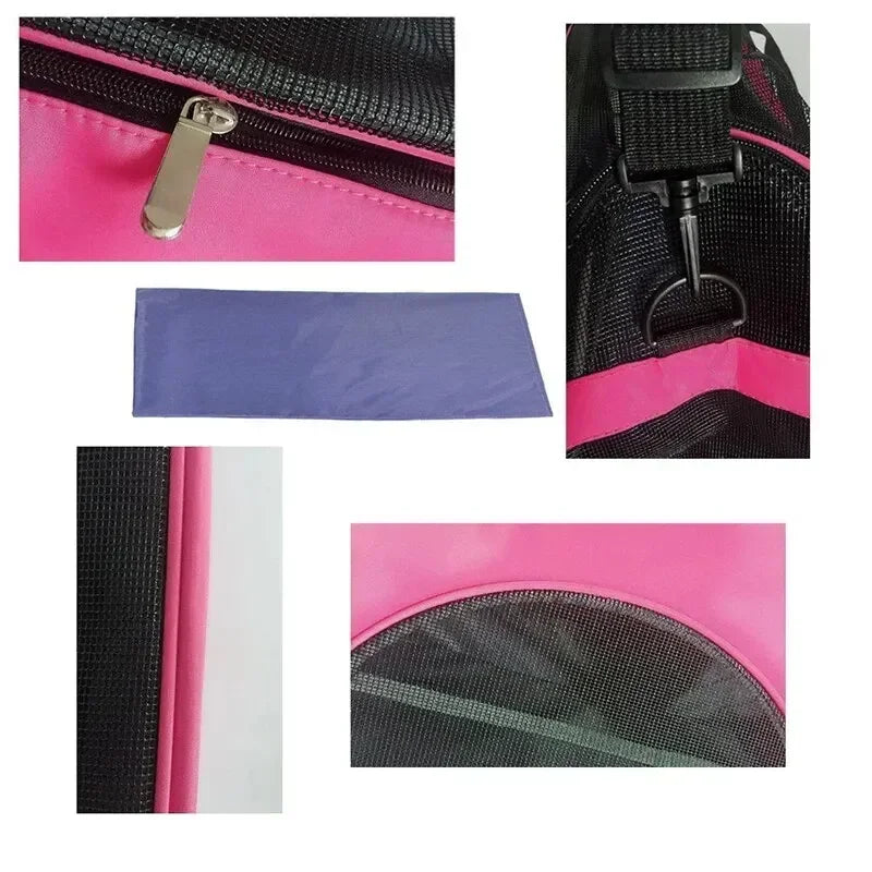 Pet Portable Foldable Four Sided Breathable Mesh Pet Bag Cat and Dog One Shoulder Travel Bag Crossbody Handbag Backpack Cat Bag