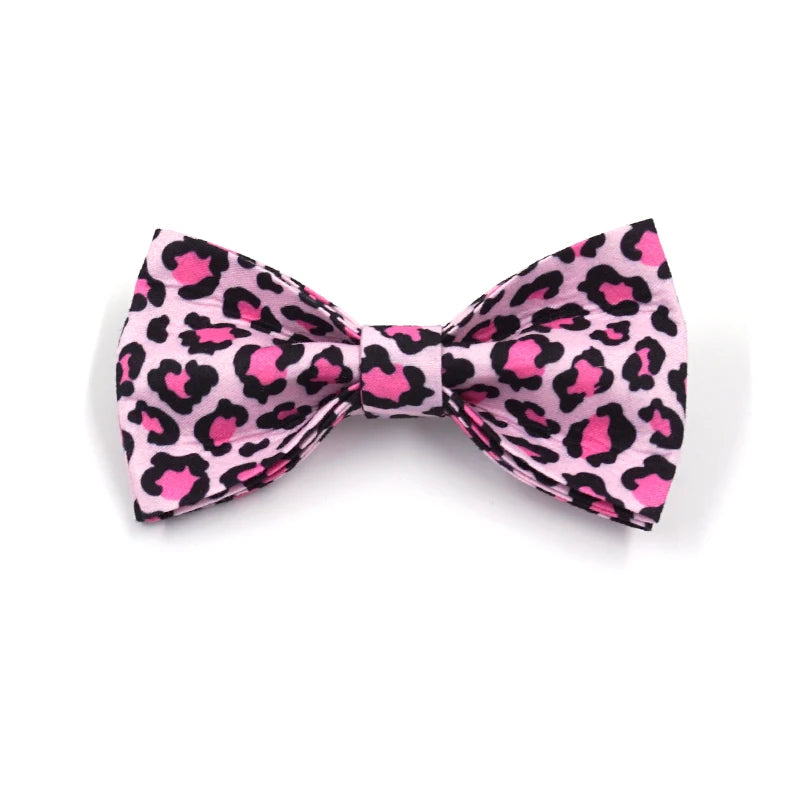 Pink Leopard Dog Harness for Girl Dogs Personalized Name Engraved Pet Collar with Safety Metal Buckles Bowtie Puppy Harness Set