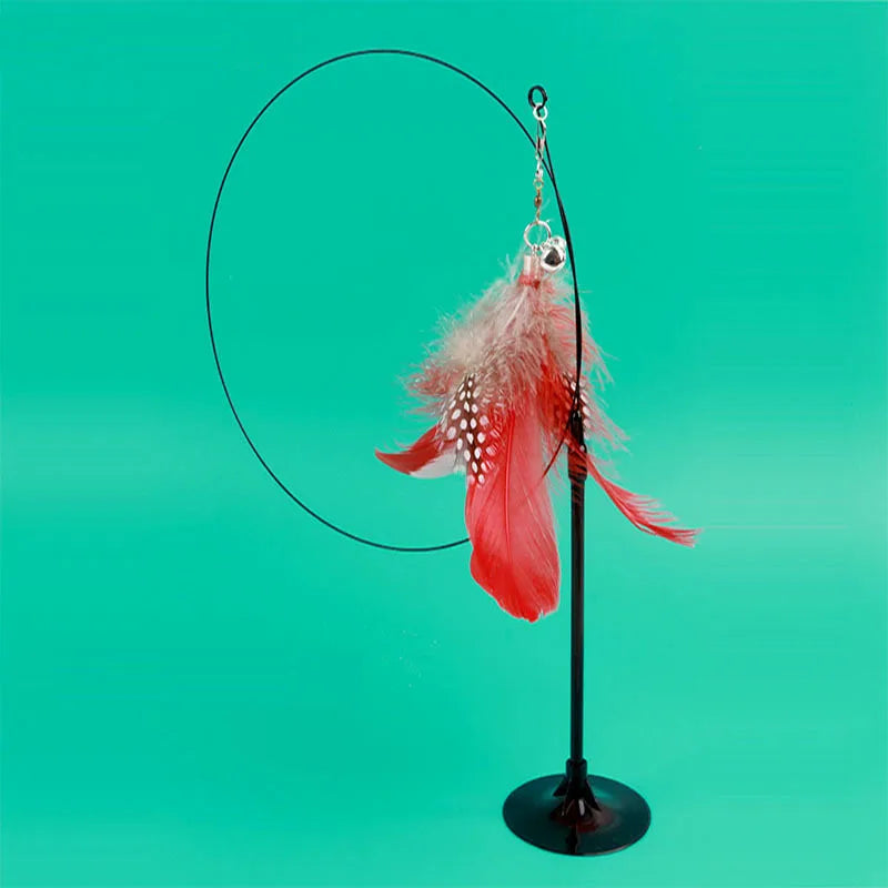 Funny Cat Toy Folorful Fluffy Feather With Bell Sucker Cat Stick Toy Kitten Play Interactive Detachable Teaser Wand Cat Supplies