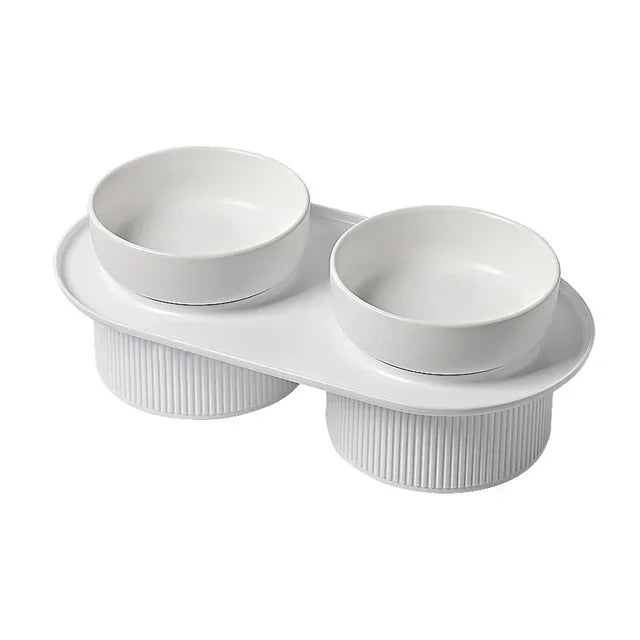 Ceramic Cat Dog Bowl Pet Puppy Feeder Drinker Elevated Raised Holder White Pink Bowls Double for Cats Dogs Kitten Feeding Water