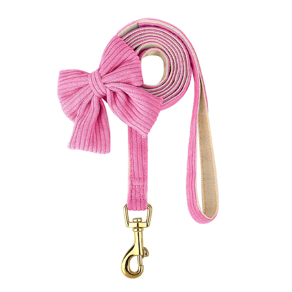 3PCS Dog Collar Harness Leash Set Breathable Dog Harnesses Soft Velvet Puppy Necklace With Bowknot Pet Walking Rope For Dogs Pug