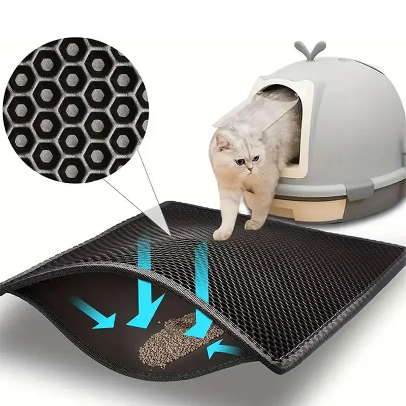 Alfombrilla para arena de gatos antideslizante, grande, con filtro, de doble capa, resistente al desgaste, impermeable, suministros de limpieza para mascotas