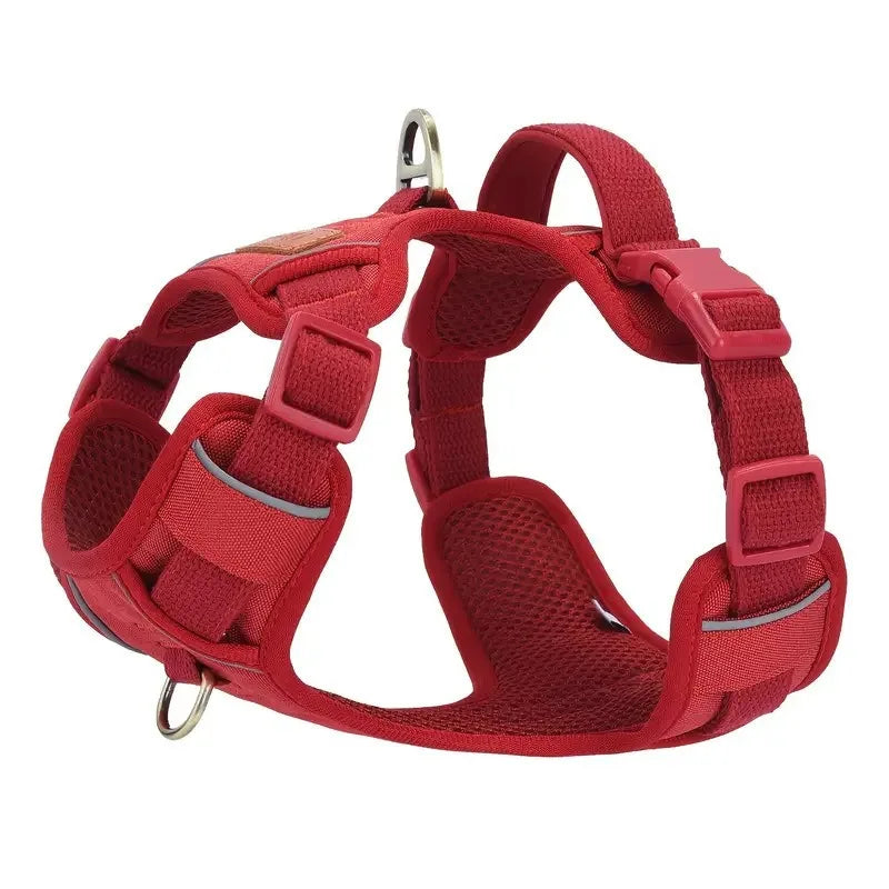 Pet Adjustable Vest Harnesses Soft Mesh Fabric Pete PU Leather Strap Explosion-proof Punch Reflective Strip Type Dog Chest Strap