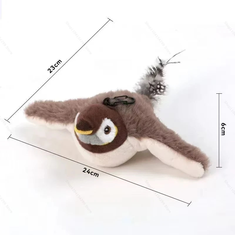 Juguetes interactivos para gatos, pájaro volador recargable, juguete para gatos que canta y aletea (sin volar), se puede agregar hierba gatera, juguete de peluche activado al tacto.