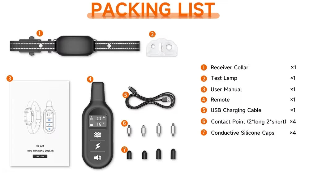 Electric Dog Training Collar Digital Rechargeable Remote Control Waterproof Vibrator Pet Dog Bark Stop Shock Collar for Dogs