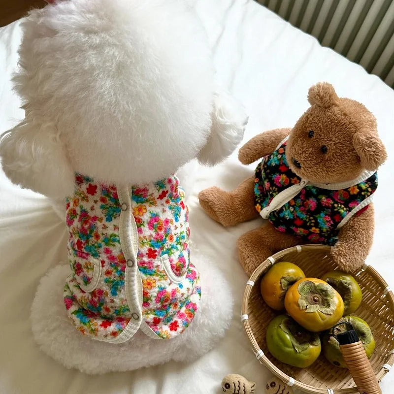 Autumn Winter Dog Clothes Small Dogs Coat Fashion Flower Cat Pet Costume Dog Warm Jacket Chihuahua Bichon Yorkie Plush Dog Vest