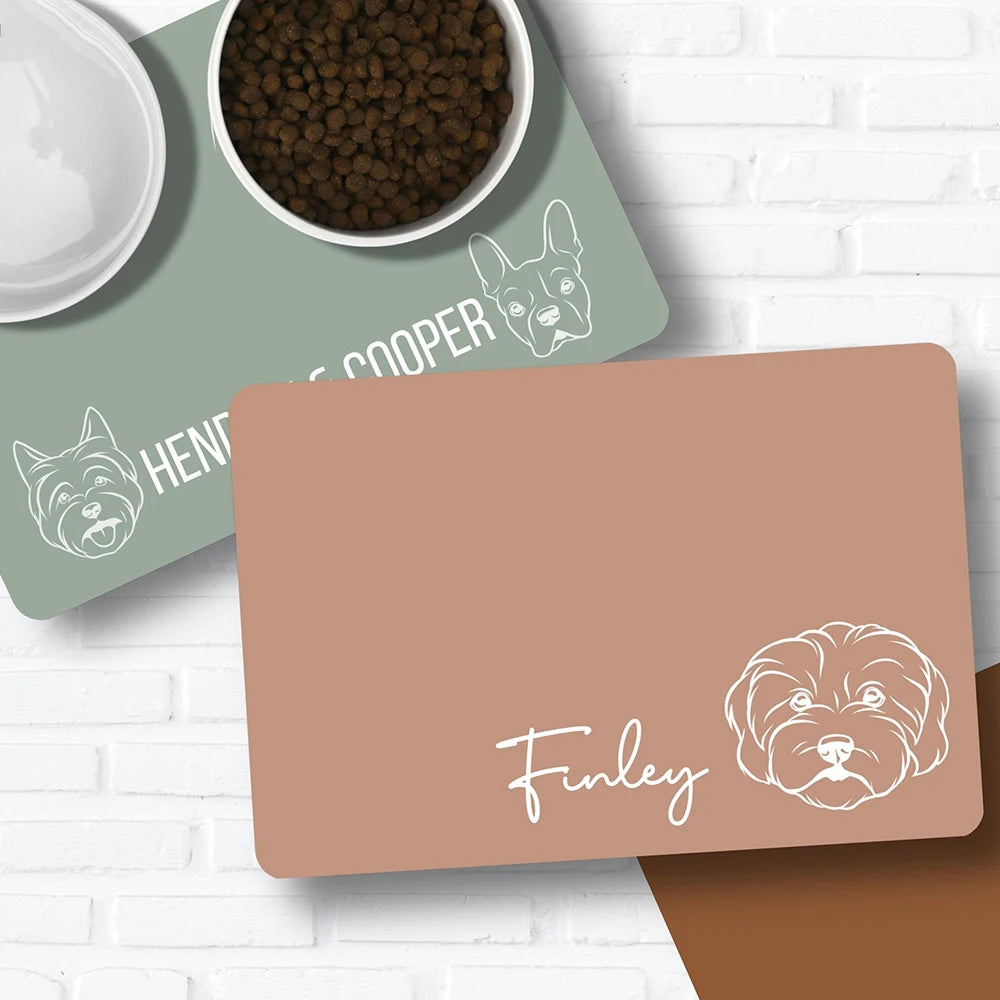 Non-Slip Pet Feeding Mat, Custom, Waterproof, Personalized, Dog, Cat Food Placemat with Name, Easy Washing, PU