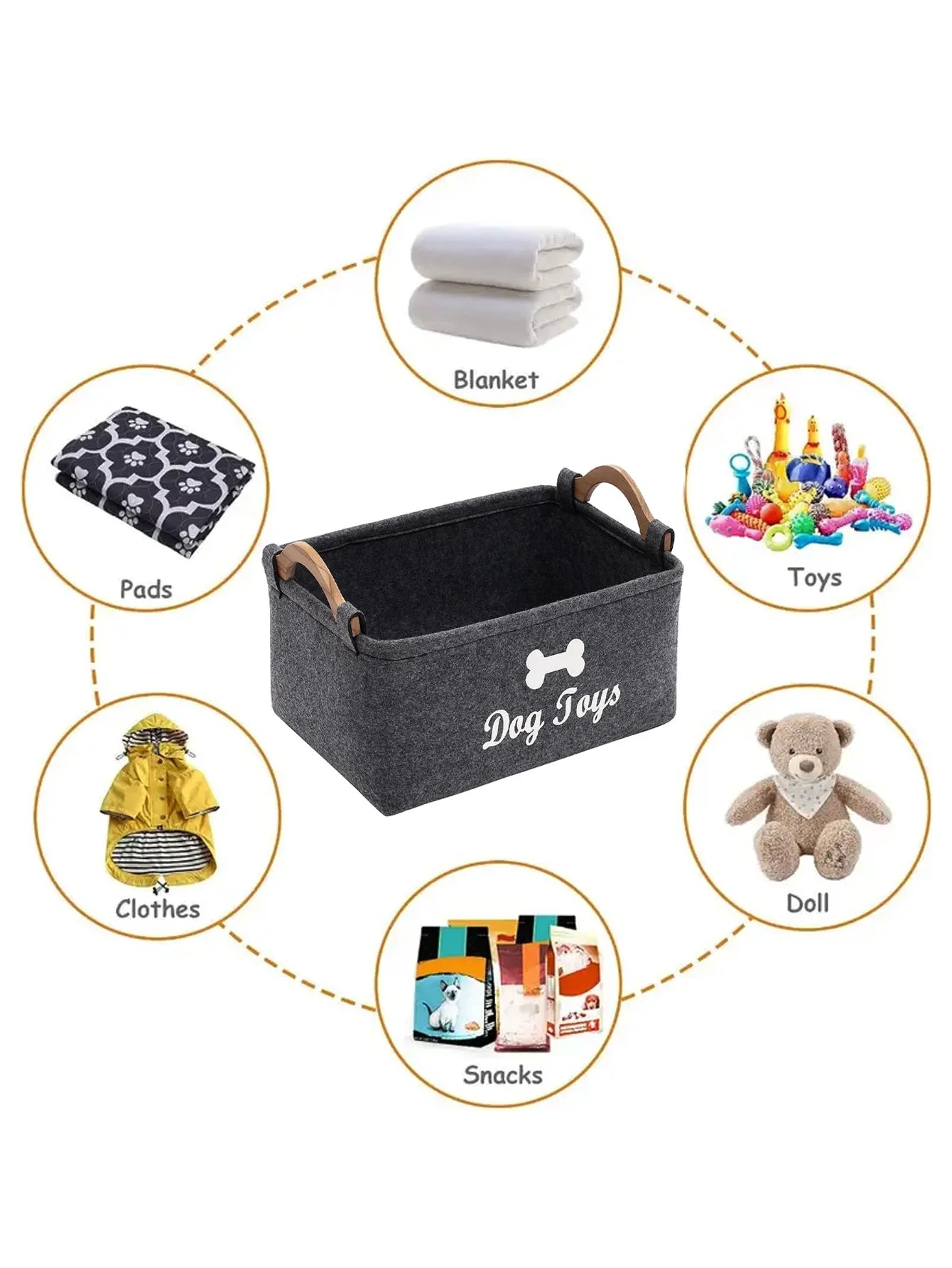 Pet Toy Box Felt Cat and Dog Toy Box Personalized Toy Organizer Box Toy Storage Box Clothes Storage Box Collar Storage