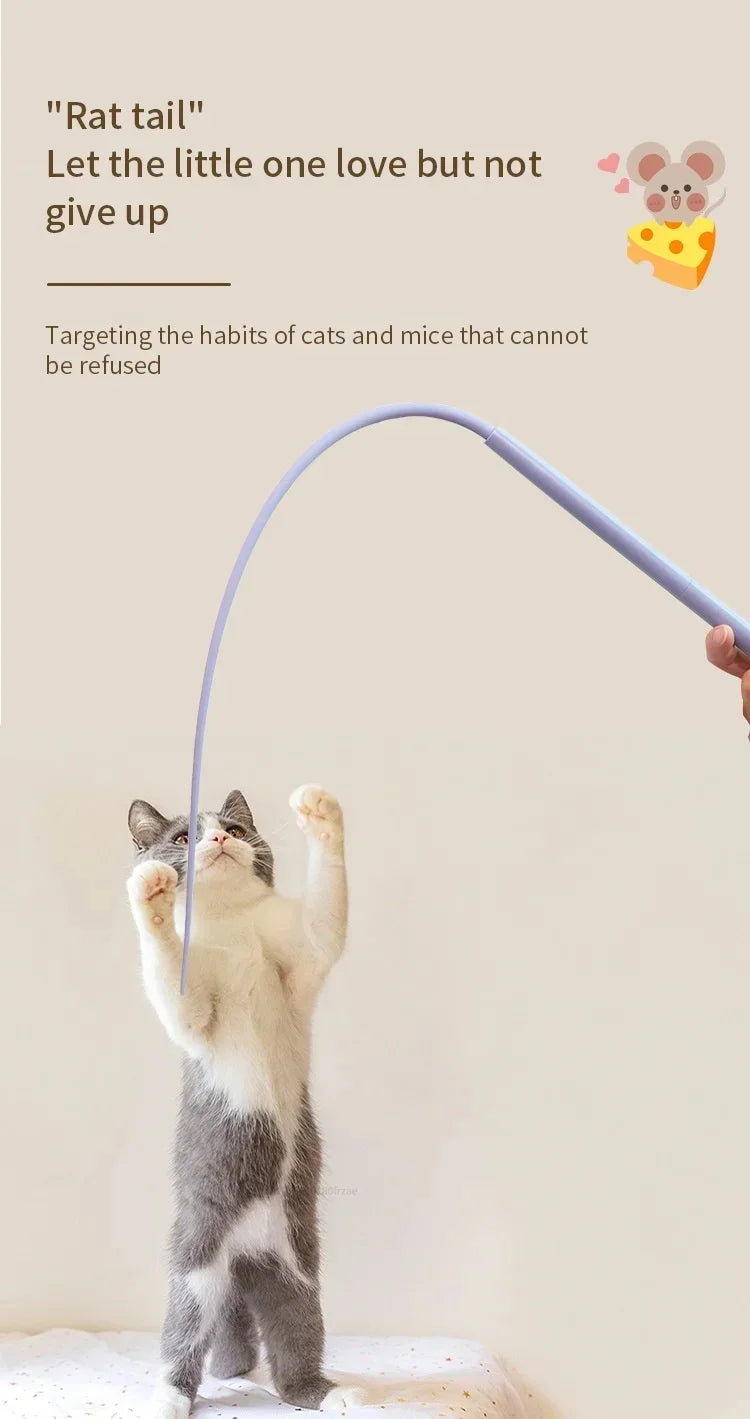 Silicone Cat Teaser Stick Simulation Mouse Tail Cat Interactive Bite Resistant Toy,Durable To Bite, Highly Entertaining