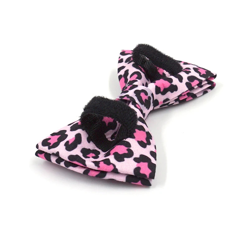 Pink Leopard Dog Harness for Girl Dogs Personalized Name Engraved Pet Collar with Safety Metal Buckles Bowtie Puppy Harness Set