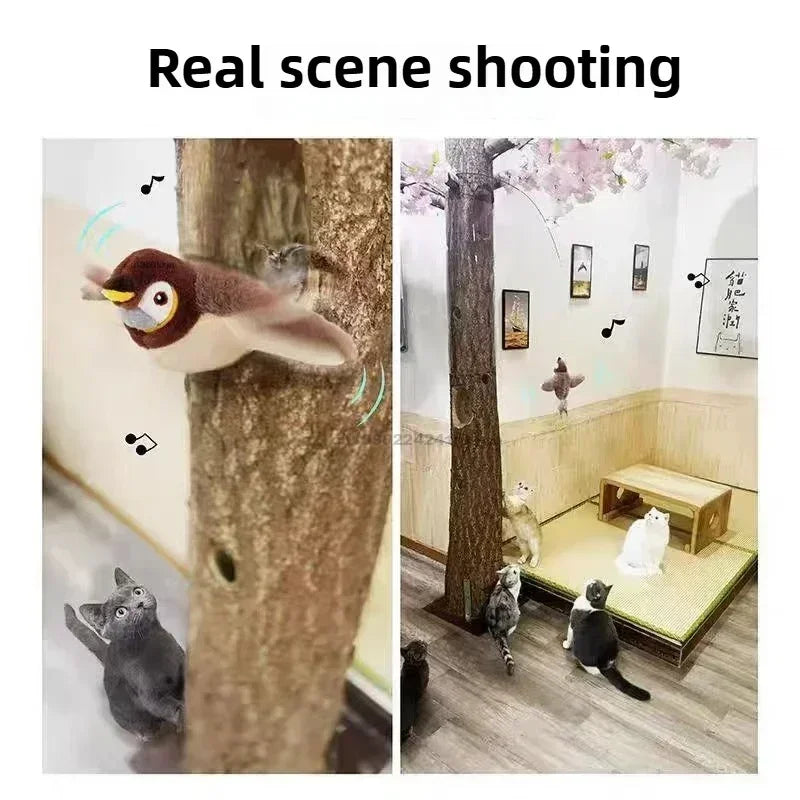 Juguetes interactivos para gatos, pájaro volador recargable, juguete para gatos que canta y aletea (sin volar), se puede agregar hierba gatera, juguete de peluche activado al tacto.