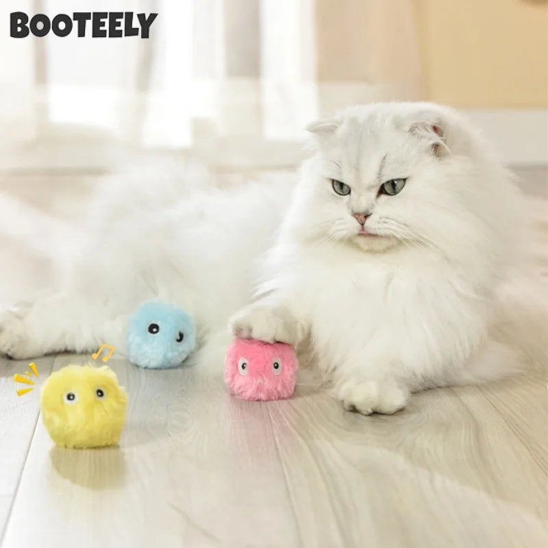 Pelota interactiva inteligente para gatos, juguete de peluche eléctrico con hierba gatera para entrenamiento, juguete con sonido táctil para mascotas, pelota de juguete con chirrido.